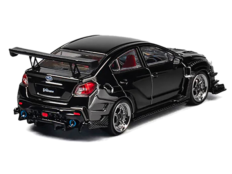 Subaru VAB WRX S4 Widebody Black Metallic with Red Interior with Extra Wheels 1/64 Diecast Model Car by CM Model Automotive