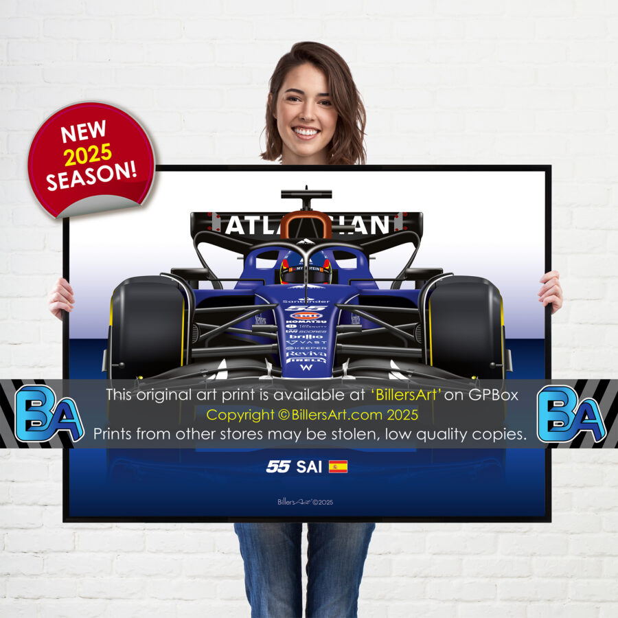 Carlos Sainz's 2025 Williams Racing Car. A Very High Quality Illustration F1 Art