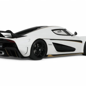 2023 Koenigsegg Regera White with Black Stripes 1/18 Model Car by GT Spirit from the Koenigsegg store collection.