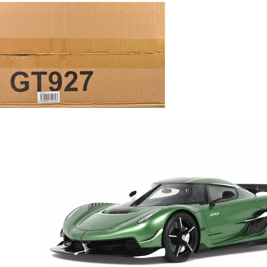 Koenigsegg Jesko Green Metallic with Black Stripes 1/18 Model Car by GT Spirit Automotive