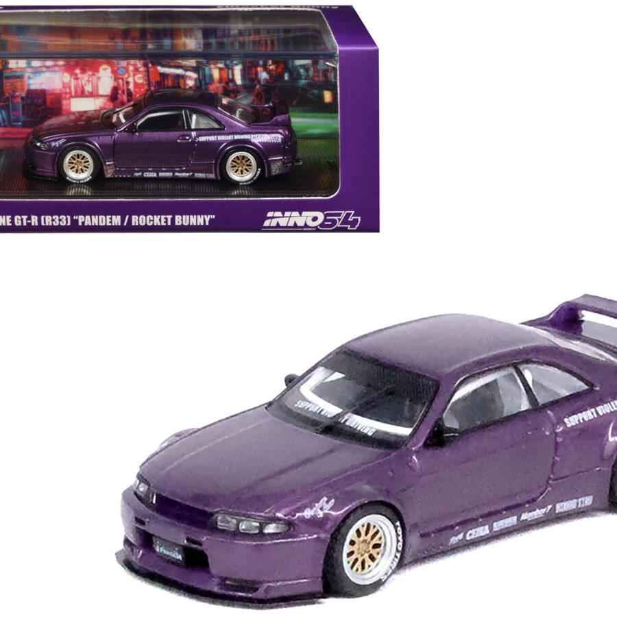 Nissan Skyline GT-R (R33) RHD (Right Hand Drive) "Pandem - Rocket Bunny" Purple Metallic 1/64 Diecast Model Car by Inno Models Automotive