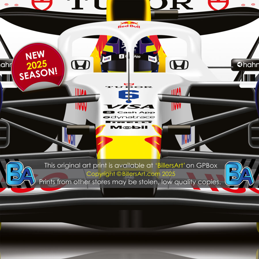 Isack Hadjar's 2025 Helmet and Racing Bulls Racing Car. A Very High Quality Illustration F1 Art