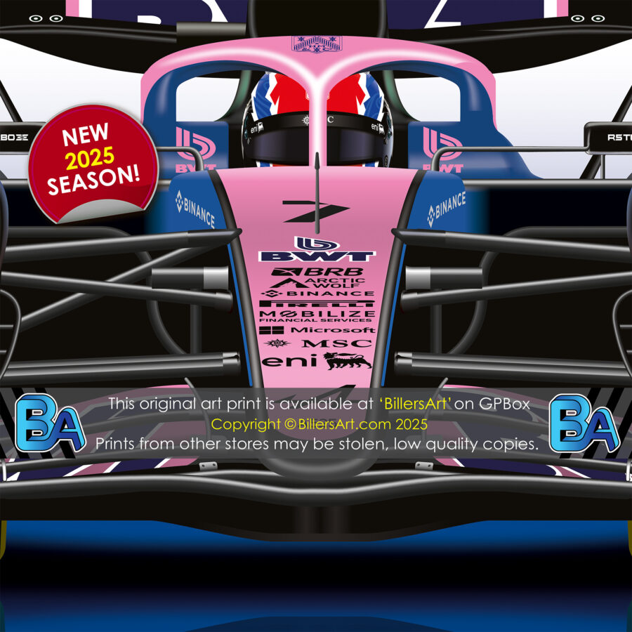 Jack Doohan's 2025 Helmet and Alpine Racing Car. A Very High Quality Illustration Alpine F1 Team