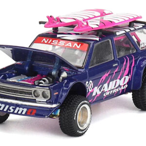 Datsun Kaido 510 Wagon 4x4 RHD (Right Hand Drive) #90 "Kaido Offroad V2" Purple with Pink Graphics and Surfboards on Roof (Designed by Jun Imai) "Kaido House" Special 1/64 Diecast Model Car by Mini GT Sports Car Racing Model Cars by Diecast Mania