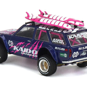 Datsun Kaido 510 Wagon 4x4 RHD (Right Hand Drive) #90 "Kaido Offroad V2" Purple with Pink Graphics and Surfboards on Roof (Designed by Jun Imai) "Kaido House" Special 1/64 Diecast Model Car by Mini GT Sports Car Racing Model Cars by Diecast Mania