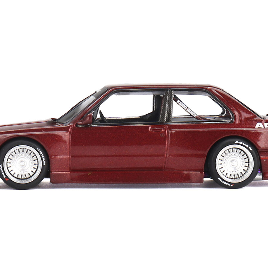 BMW M3 (E30) "Kaido GT V1" Red Metallic with Graphics (Designed by Jun Imai) "Kaido House" Special 1/64 Diecast Model Car by Mini GT Automotive