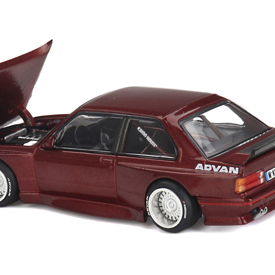 BMW M3 (E30) "Kaido GT V1" Red Metallic with Graphics (Designed by Jun Imai) "Kaido House" Special 1/64 Diecast Model Car by Mini GT Automotive