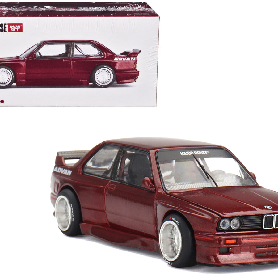 BMW M3 (E30) "Kaido GT V1" Red Metallic with Graphics (Designed by Jun Imai) "Kaido House" Special 1/64 Diecast Model Car by Mini GT Automotive