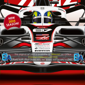 Oliver Bearman's 2025 Haas Racing Car. A Very High Quality Illustration from the F1 Art store collection.
