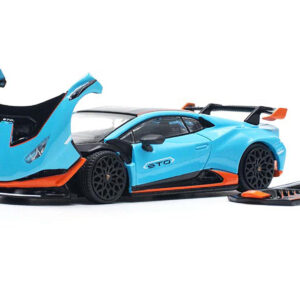 Lamborghini Huracan STO Blue with Black Top and Orange Accents 1/64 Diecast Model Car by Pop Race from the Lamborghini store collection.