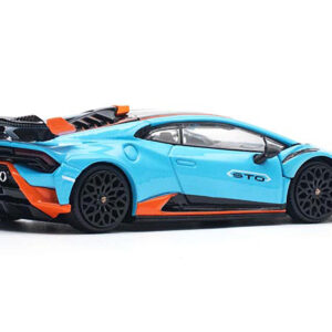 Lamborghini Huracan STO Blue with Black Top and Orange Accents 1/64 Diecast Model Car by Pop Race from the Lamborghini store collection.