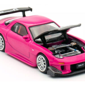Mazda RX-7 Widebody RHD (Right Hand Drive) Pink with Carbon Hood "Indonesia Diecast Expo 2024 Exclusive" 1/64 Diecast Model Car by Pop Race from the Sports Car Racing Model Cars store collection.