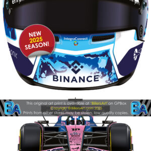Pierre Gasly's 2025 Helmet and Alpine Racing Car. A Very High Quality Illustration  by Billeresque