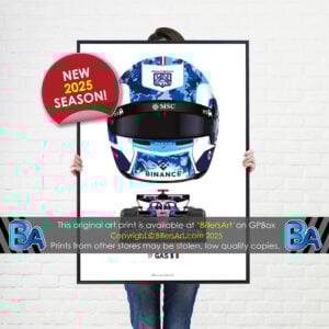 Pierre Gasly's 2025 Helmet and Alpine Racing Car. A Very High Quality Illustration  by Billeresque