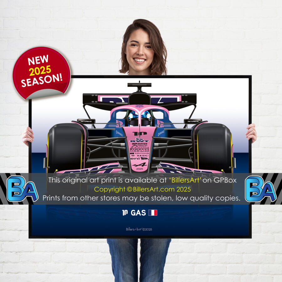 Pierre Gasly's 2025 Alpine Racing Car. A Very High Quality Illustration Formula 1 Memorabilia