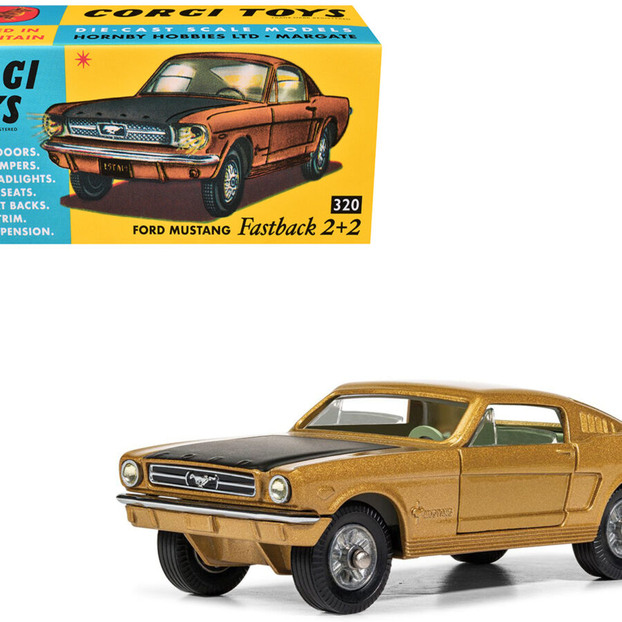 Ford Mustang Fastback 2+2 Gold Metallic and Black Diecast Model Car by Corgi Automotive