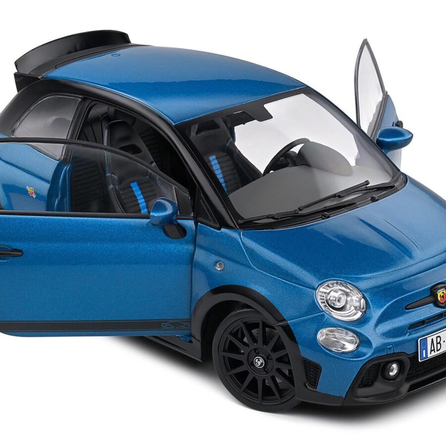 2022 Fiat 695 Abarth "Tributo 131 Rally" Podium Blue Metallic with Black Side Stripes 1/18 Diecast Model Car by Solido Automotive