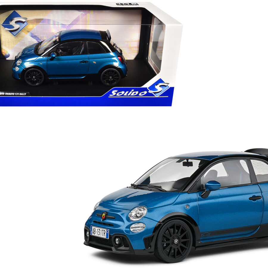 2022 Fiat 695 Abarth "Tributo 131 Rally" Podium Blue Metallic with Black Side Stripes 1/18 Diecast Model Car by Solido Automotive
