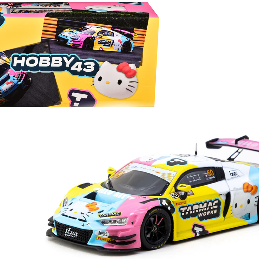 Audi R8 LMS GT3 Evo II #50 Adderly Fong "Macau GP Cup - Hello Kitty 50th Anniversary" "FIA GT World Cup" (2023) with Cards "Hobby43" Series 1/43 Diecast Model Car by Tarmac Works Audi