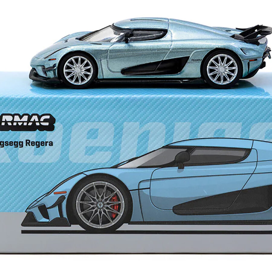Koenigsegg Regera Light Blue Metallic "Global64" Series 1/64 Diecast Model by Tarmac Works from the Koenigsegg store collection.