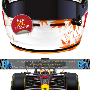 Yuki Tsunoda's 2025 Helmet and Red Bull Racing Car. A Very High Quality Illustration  by Billeresque