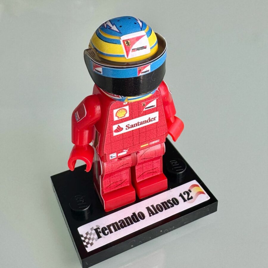 Fernando Alonso 2012 Ferrari F1 formula 1 F1 grand prix pilota figura driver Super suit and super helmet in minifigure Formula 1 Memorabilia