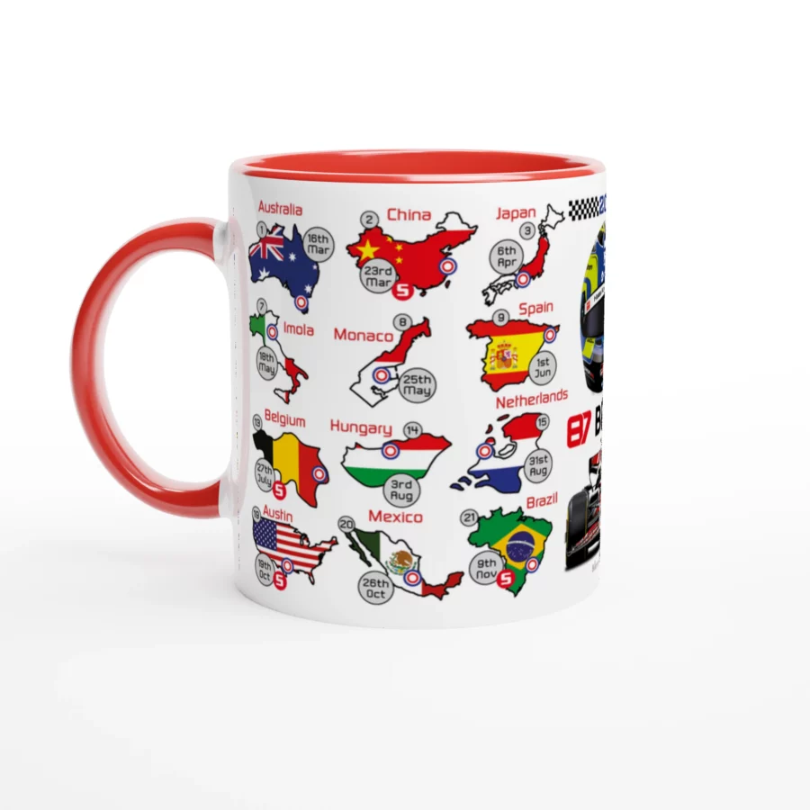 Oliver Bearman's 2025 Formula 1 Helmet and Car High Quality Calendar Mug F1 Accessories
