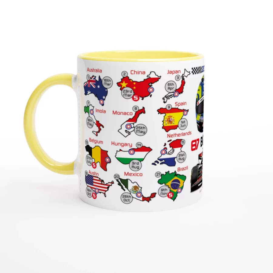 Oliver Bearman's 2025 Formula 1 Helmet and Car High Quality Calendar Mug F1 Accessories