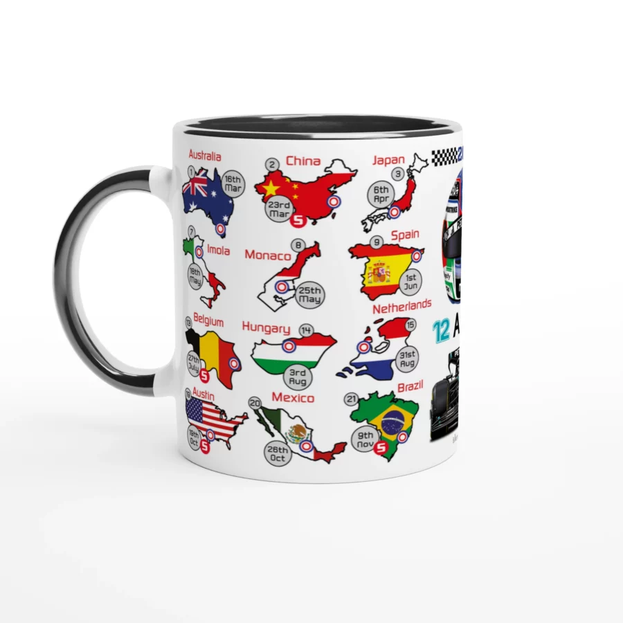 Andrea Kimi Antonelli's 2025 Formula 1 Helmet and Car High Quality Calendar Mug F1 Accessories