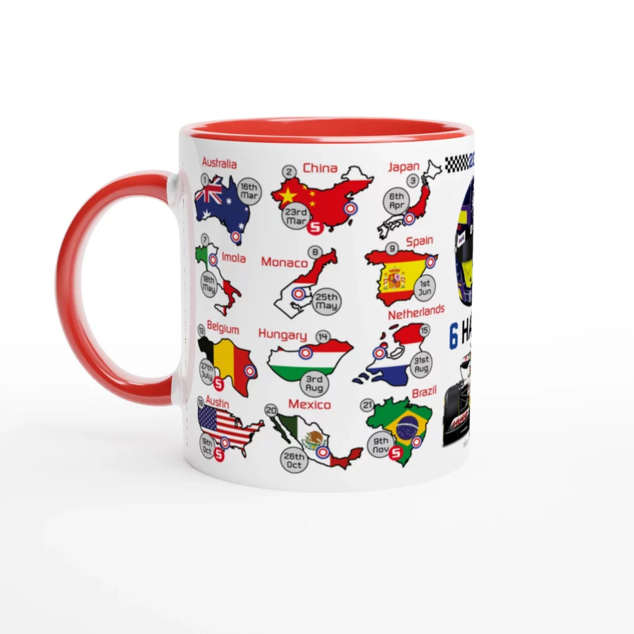 Isack Hadjar's 2025 Formula 1 Helmet and Car High Quality Calendar Mug F1 Accessories
