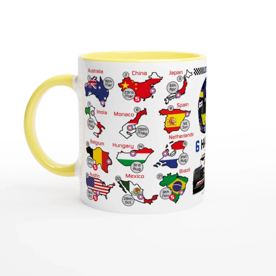 Isack Hadjar's 2025 Formula 1 Helmet and Car High Quality Calendar Mug F1 Accessories