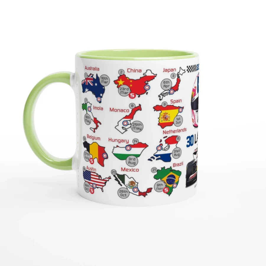 Liam Lawson's 2025 Formula 1 Helmet and Car High Quality Calendar Mug F1 Accessories