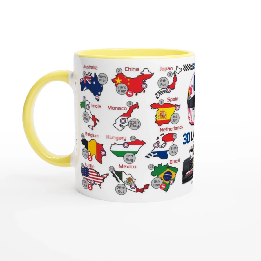 Liam Lawson's 2025 Formula 1 Helmet and Car High Quality Calendar Mug F1 Accessories