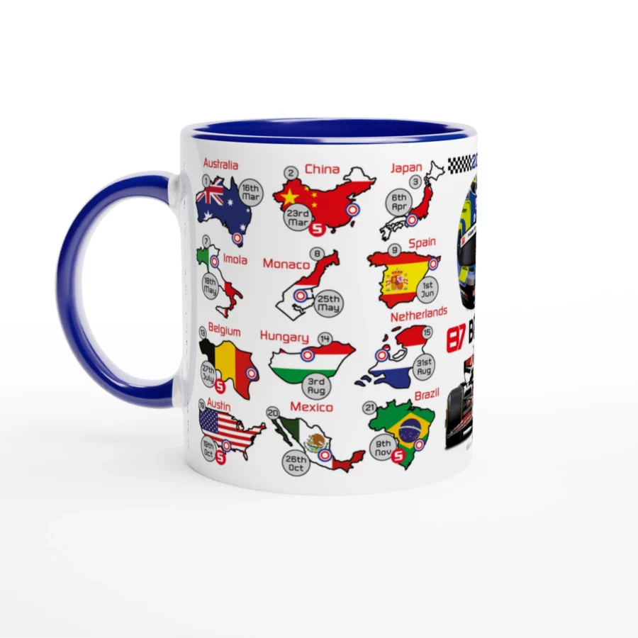Oliver Bearman's 2025 Formula 1 Helmet and Car High Quality Calendar Mug F1 Accessories