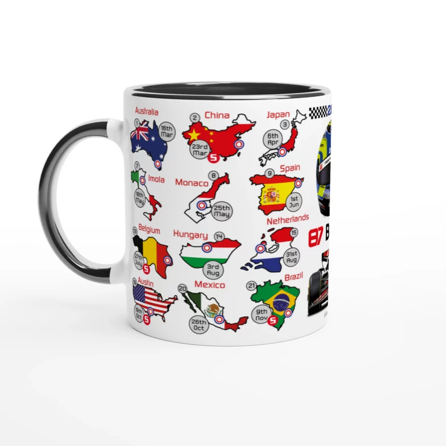 Oliver Bearman's 2025 Formula 1 Helmet and Car High Quality Calendar Mug F1 Accessories