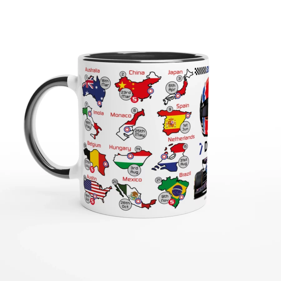 Jack Doohan's 2025 Formula 1 Helmet and Car High Quality Calendar Mug from the Formula 1 Memorabilia store collection.