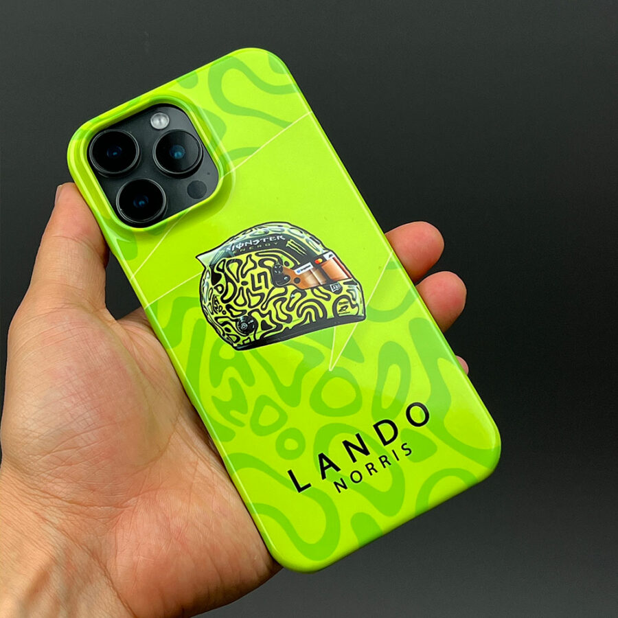Lando Norris 2025 Helmet Livery Phone Case – LN04 Edition, McLaren F1 Racing Fan Merchandise from the Bahrain GP - Sakhir Track Art store collection.