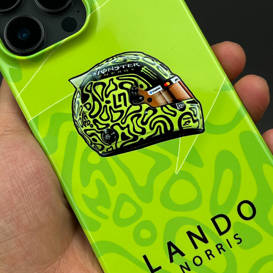 Lando Norris 2025 Helmet Livery Phone Case – LN04 Edition, McLaren F1 Racing Fan Merchandise Bahrain GP - Sakhir Track Art