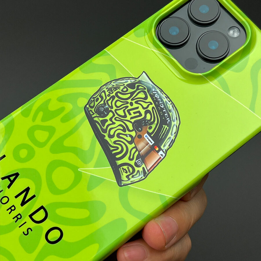 Lando Norris 2025 Helmet Livery Phone Case – LN04 Edition, McLaren F1 Racing Fan Merchandise Bahrain GP - Sakhir Track Art