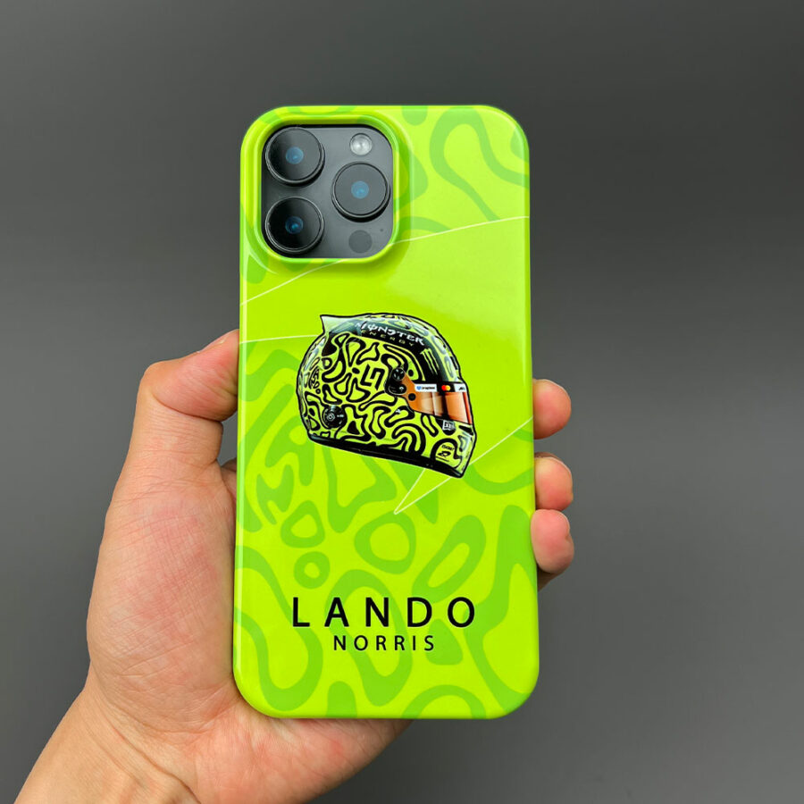 Lando Norris 2025 Helmet Livery Phone Case – LN04 Edition, McLaren F1 Racing Fan Merchandise Bahrain GP - Sakhir Track Art