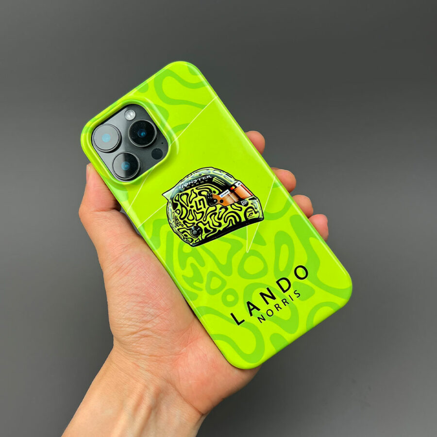 Lando Norris 2025 Helmet Livery Phone Case – LN04 Edition, McLaren F1 Racing Fan Merchandise Bahrain GP - Sakhir Track Art