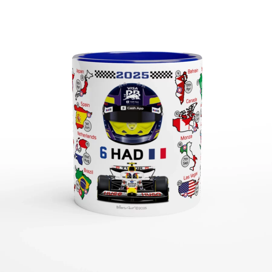 Isack Hadjar's 2025 Formula 1 Helmet and Car High Quality Calendar Mug F1 Accessories