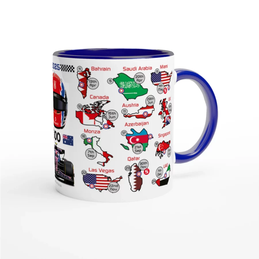 Jack Doohan's 2025 Formula 1 Helmet and Car High Quality Calendar Mug Alpine F1 Team