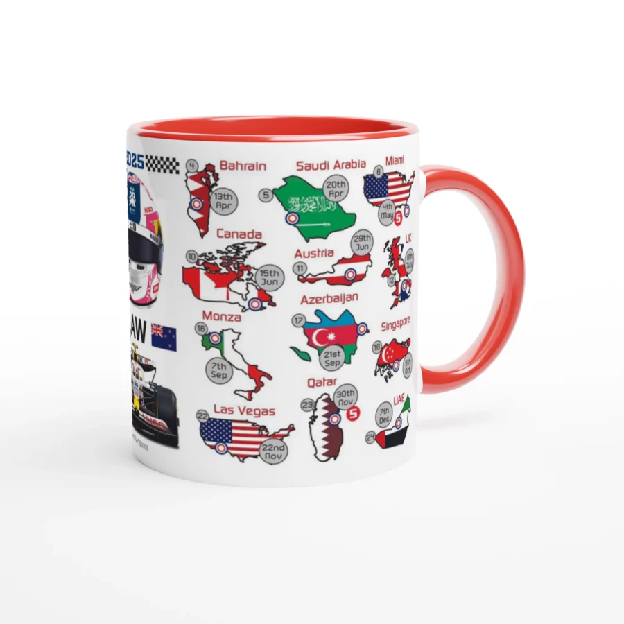 Liam Lawson's 2025 Formula 1 Helmet and Car High Quality Calendar Mug F1 Accessories