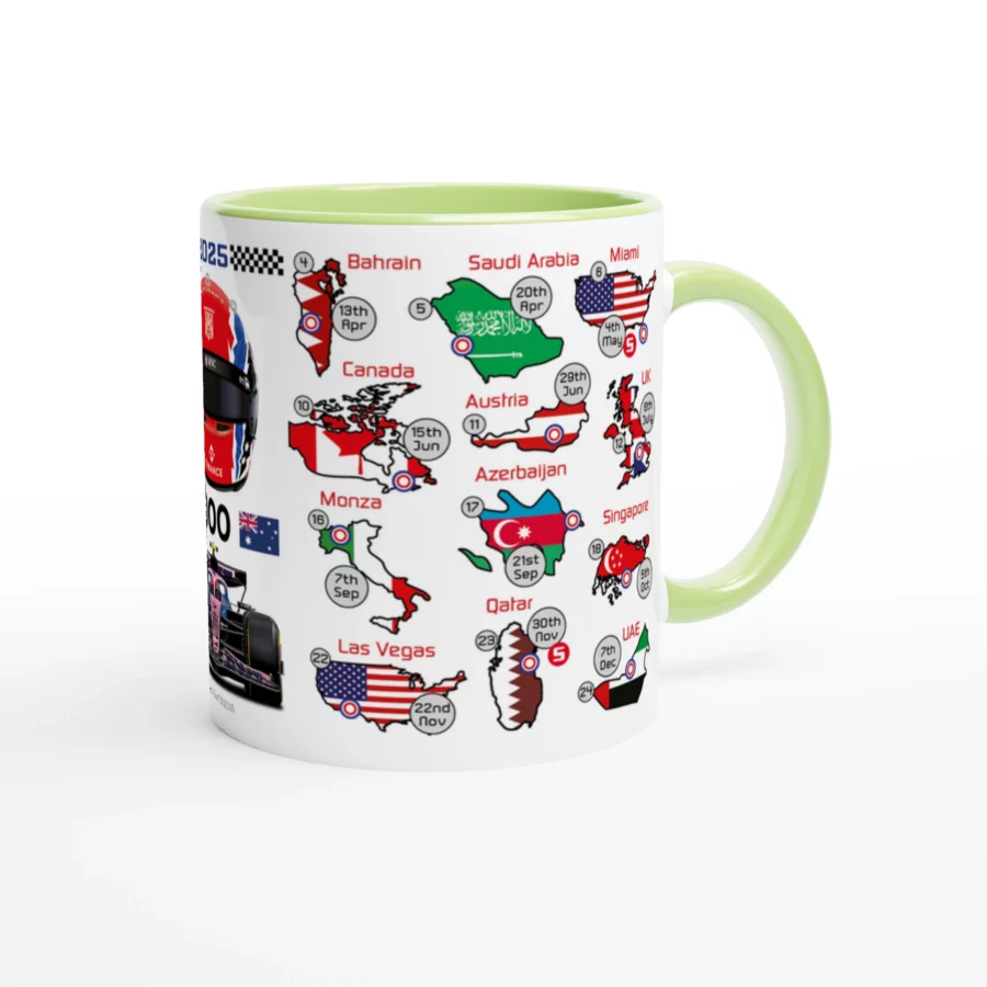 Jack Doohan's 2025 Formula 1 Helmet and Car High Quality Calendar Mug Alpine F1 Team