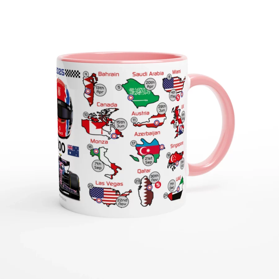 Jack Doohan's 2025 Formula 1 Helmet and Car High Quality Calendar Mug Alpine F1 Team