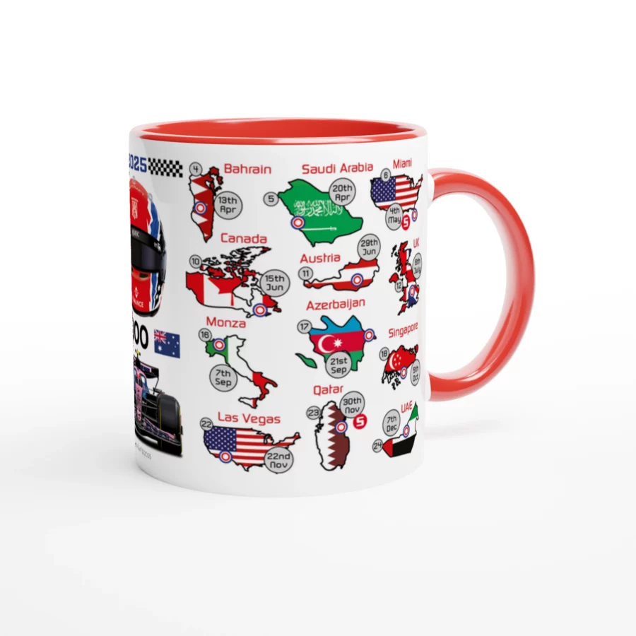 Jack Doohan's 2025 Formula 1 Helmet and Car High Quality Calendar Mug Alpine F1 Team