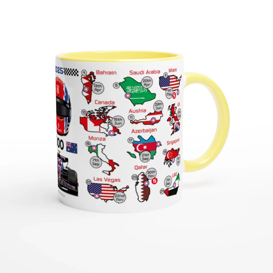 Jack Doohan's 2025 Formula 1 Helmet and Car High Quality Calendar Mug Alpine F1 Team