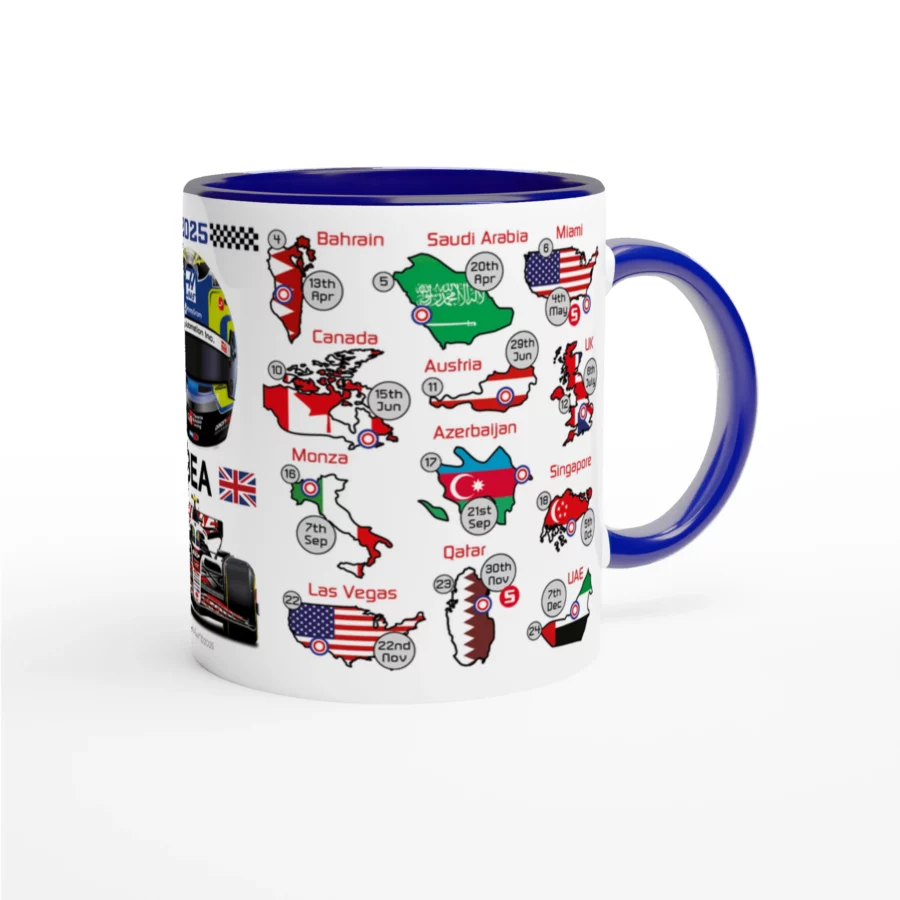 Oliver Bearman's 2025 Formula 1 Helmet and Car High Quality Calendar Mug F1 Accessories
