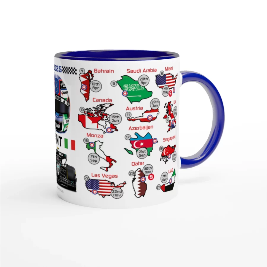 Andrea Kimi Antonelli's 2025 Formula 1 Helmet and Car High Quality Calendar Mug F1 Accessories